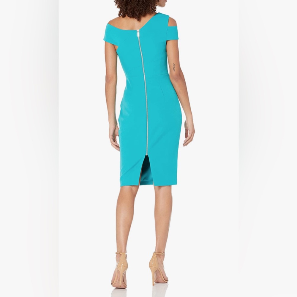 Ted Baker London Yandal Turquoise Asymmetrical Body Con Dress NWT’s Size 4 - Picture 3 of 5
